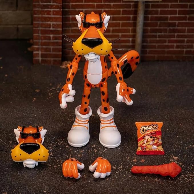 Figura Chester Cheetah Flamin' Hot de Jada Toys sobre fondo blanco