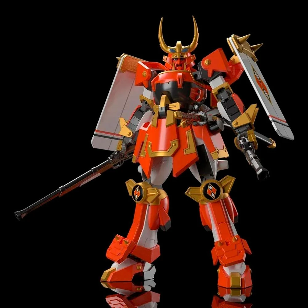 Frame Arms Shingen 1/100 armado, vista frontal con armadura roja y dorada